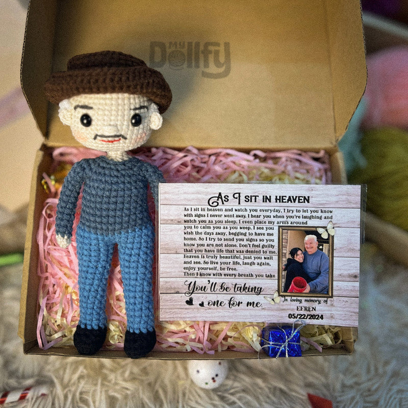 Personalized Crochet Doll with Photo Card "As I Sit In Heaven"