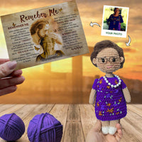 Personalized Crochet Doll with Photo Card "Safe In The Arms Of Jesus Remember Me"