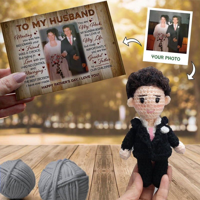 Personalized Crochet Doll with Photo Card "To My Husband Happy Father's Day"