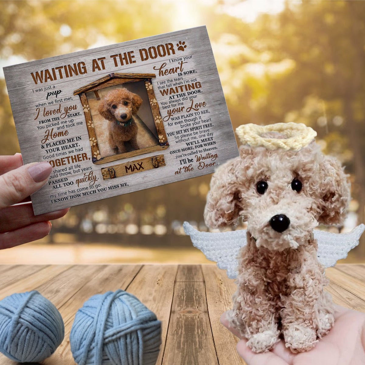 Personalized Crochet Doll with Photo Card "Waiting At The Door 2"