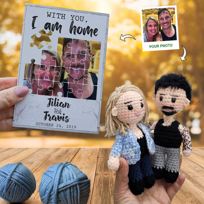 Personalized Crochet Doll with Photo Card "With You I am Home"