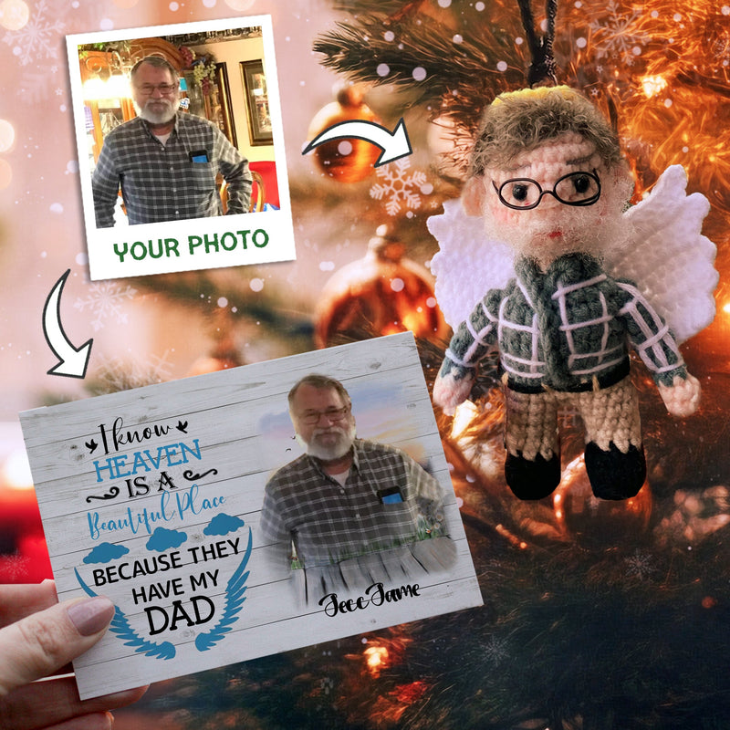 Personalized Ornament Crochet Doll with Photo Card " I Know Heaven Is Beautiful Place"