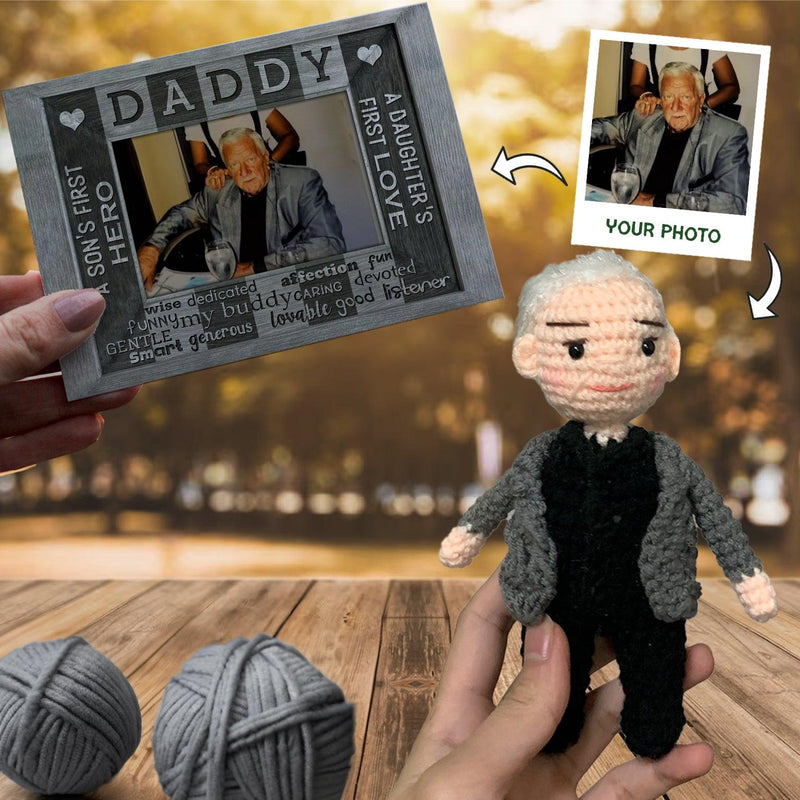 Personalized Crochet Doll with Photo Card "A Son’s First Hero A Daughter’s First Love"