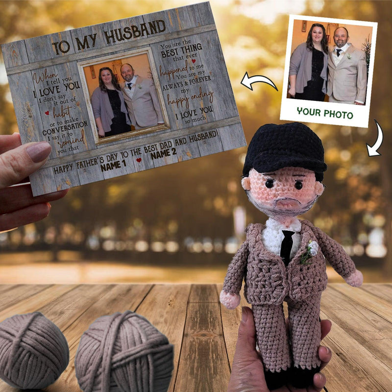 Personalized Crochet Doll with Photo Card "To My Husband Happy Father's Day To The Best Dad"