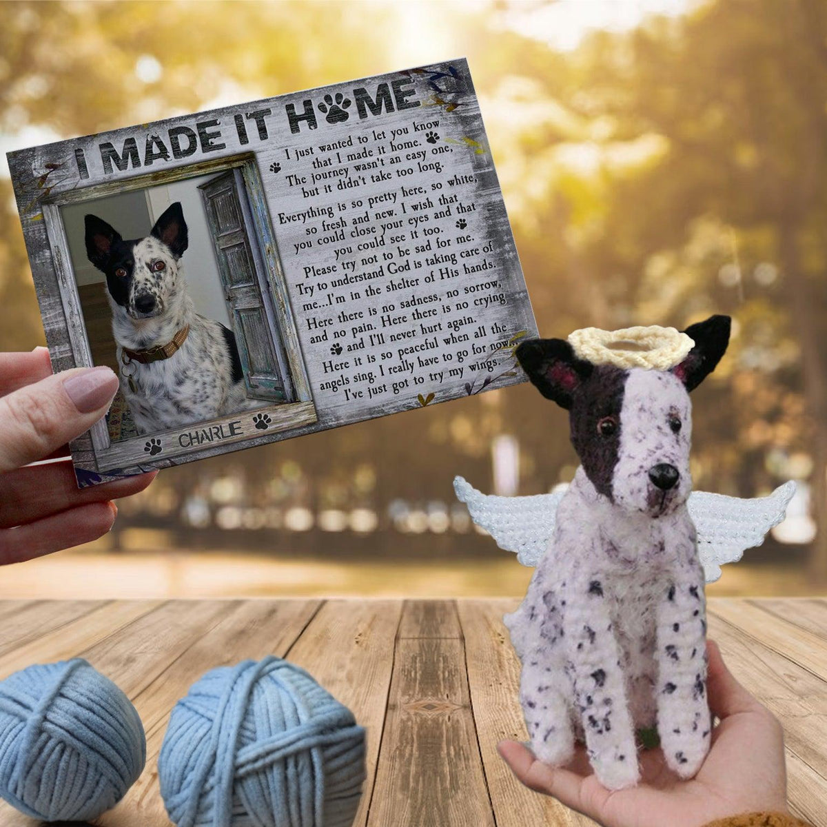 Personalized Crochet Doll with Photo Card "I Made It Home"