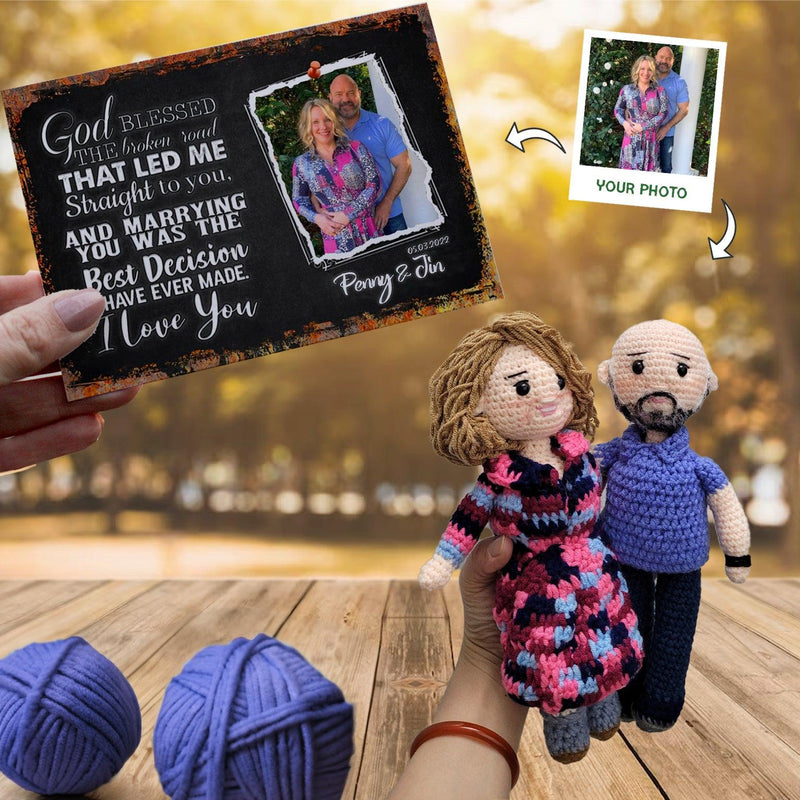 Personalized Crochet Doll with Photo Card "God Blessed The Broken Road That Led Me Straight To You"