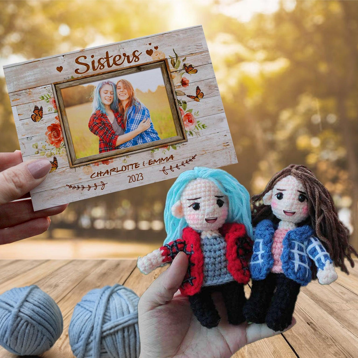 Personalized Crochet Doll with Photo Card "Personalized Sisters"