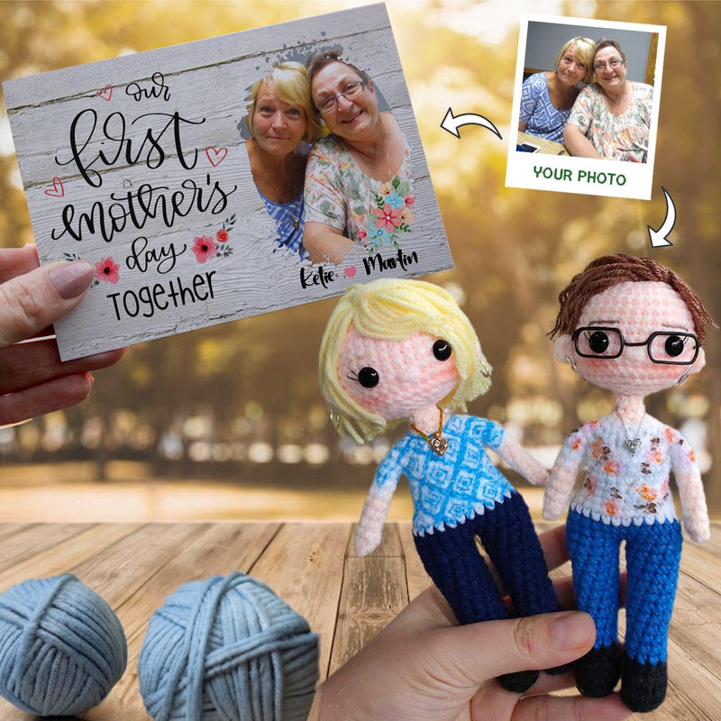 Personalized Crochet Doll with Photo Card "Our First Mother's Day Together"