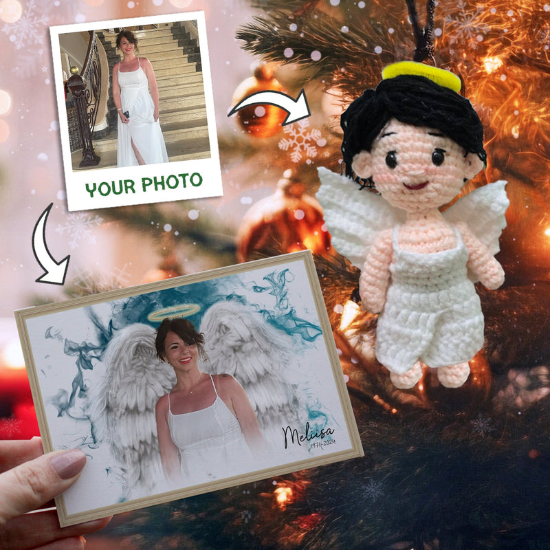 Personalized Ornament Crochet Doll with Photo Card "Sympathy Gifts For Loss Of Loved One"