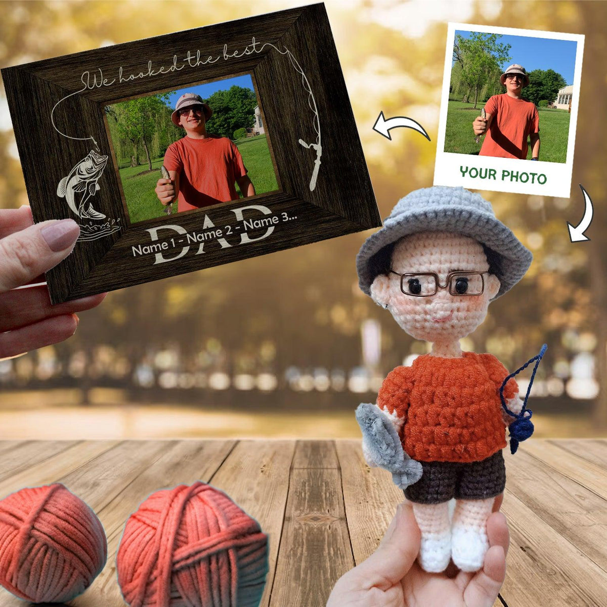 Personalized Crochet Doll with Photo Card "We Hooked The Best"