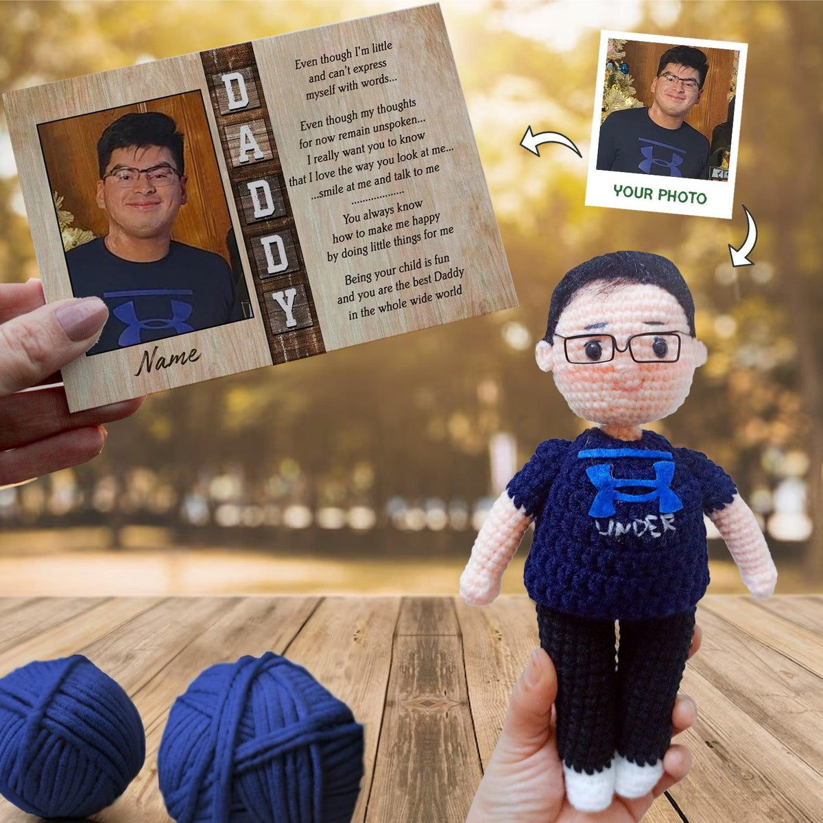 Personalized Crochet Doll with Photo Card "To Celebrate New Dads"