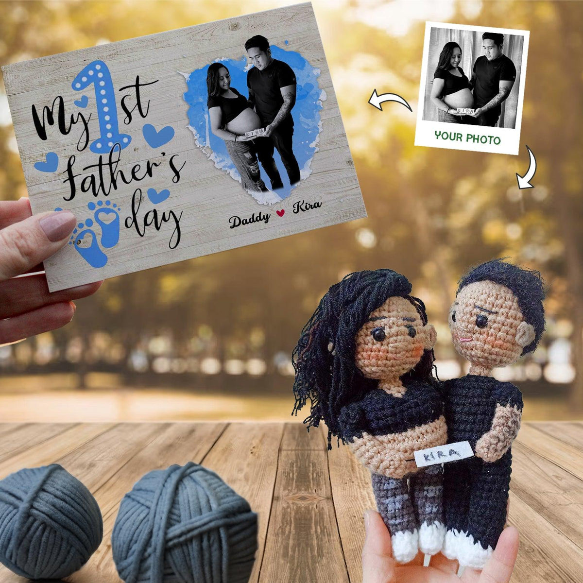 Personalized Crochet Doll with Photo Card "My 1st Father day"