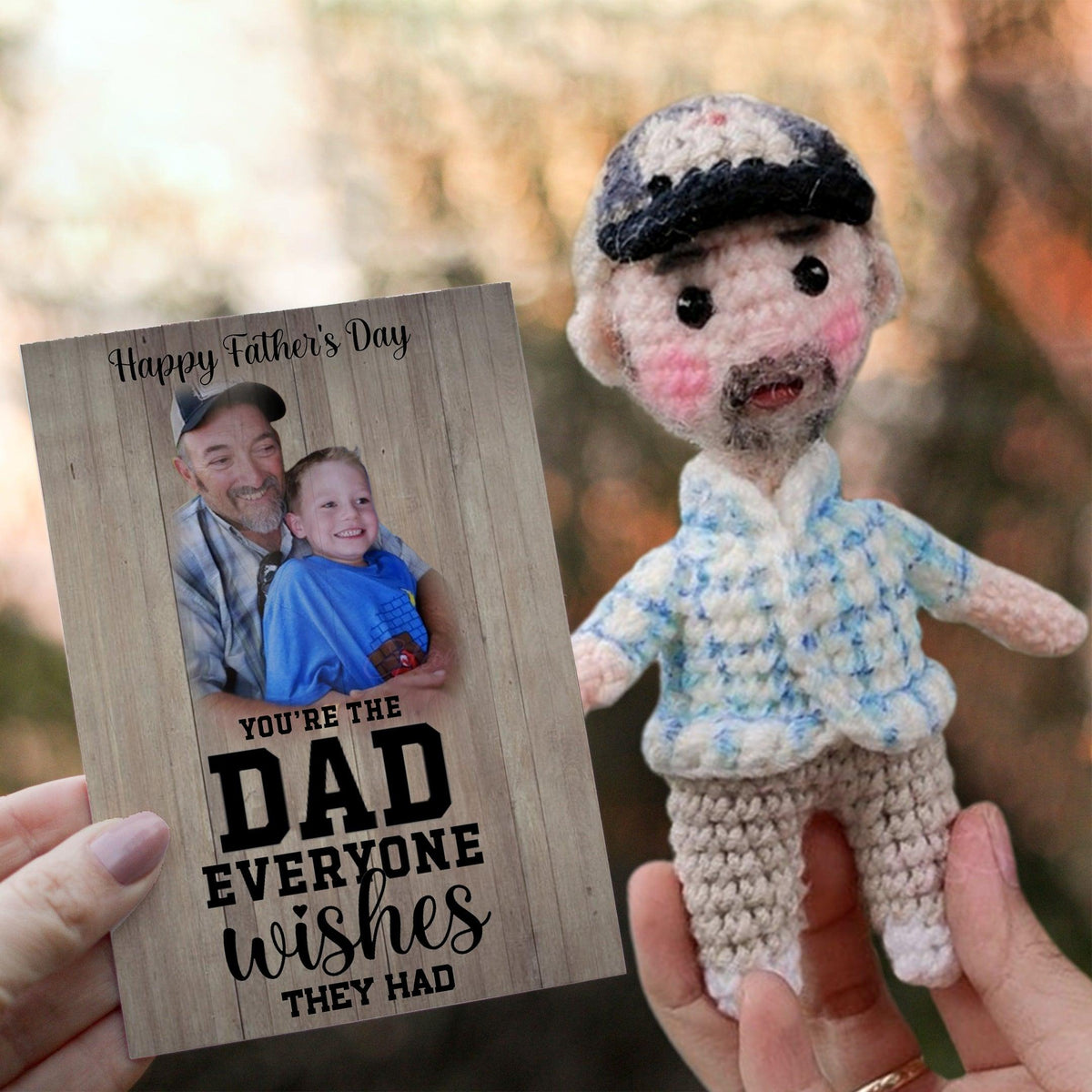 Personalized Crochet Doll with Photo Card "You're The Dad"
