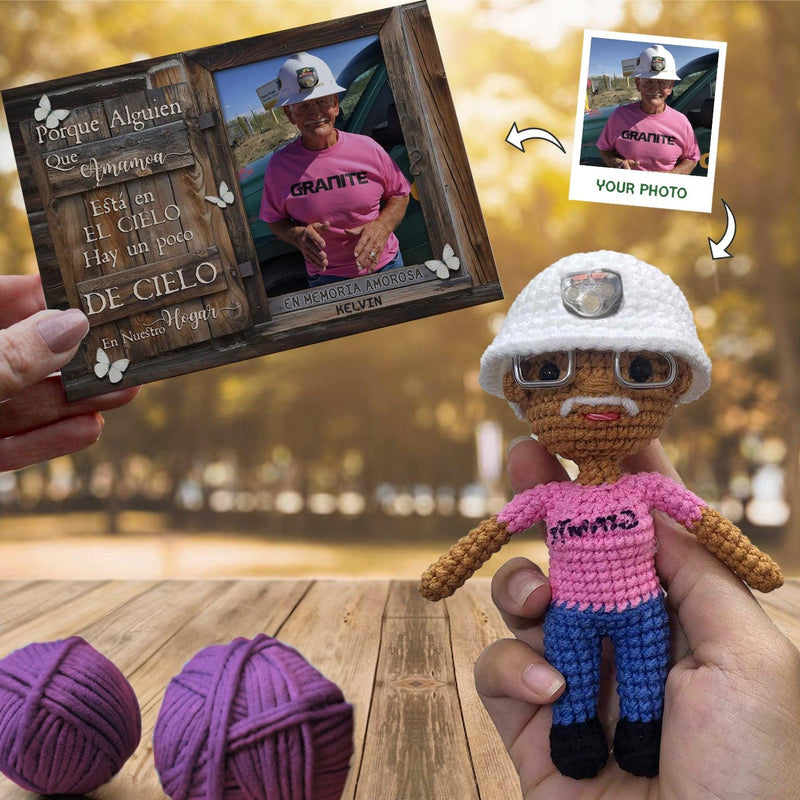 Personalized Crochet Doll with Photo Card "Porque Alguien Que Amamoa Está En El Cielo Hay Un Poco De Cielo 2"