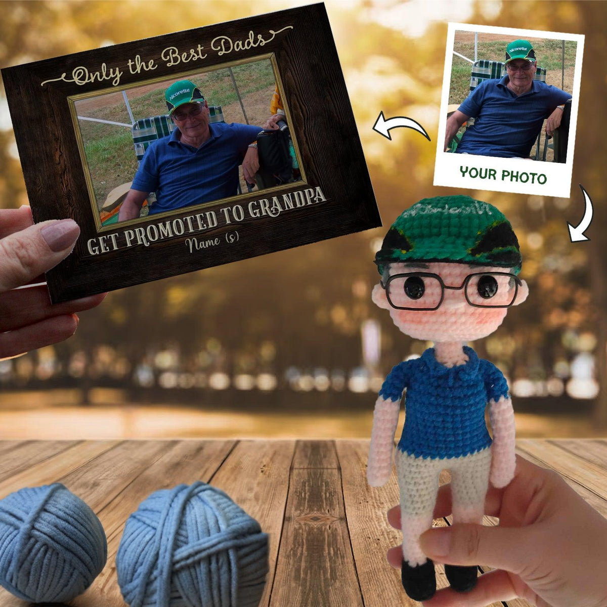 Personalized Crochet Doll with Photo Card "Father’s Day Gifts For First Time Grandpa"