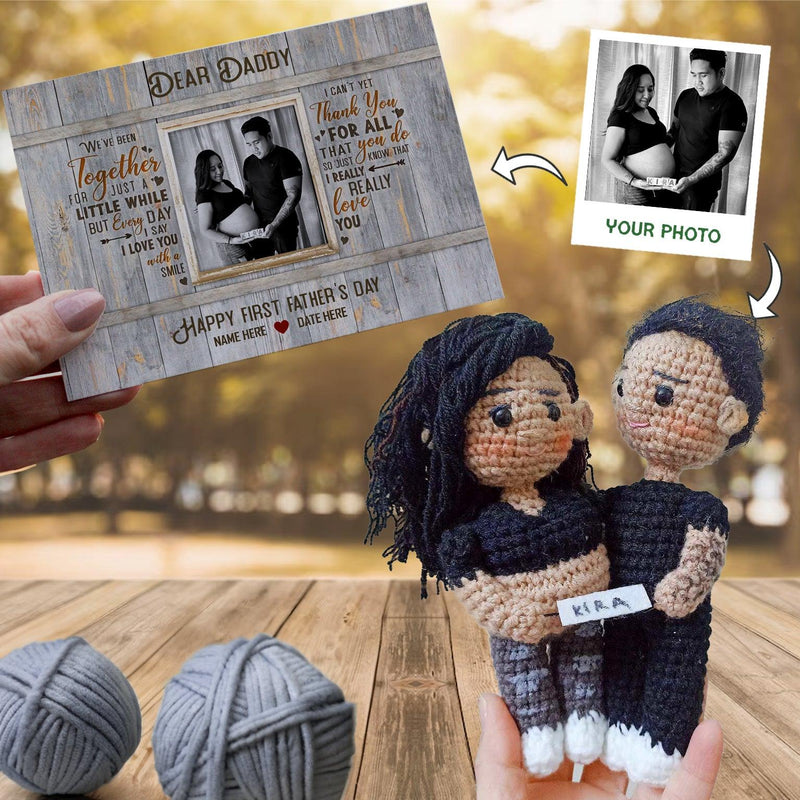 Personalized Crochet Doll with Photo Card "Dear Daddy Happy First Father's Day"