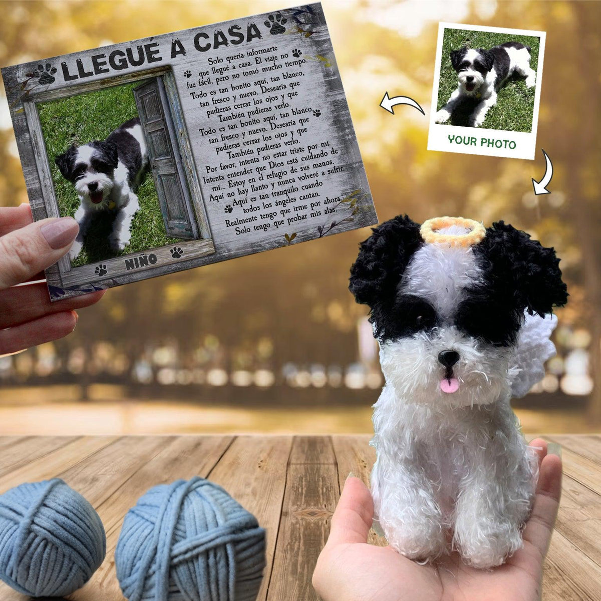 Personalized Crochet Doll with Photo Card "Llegué A Casa"