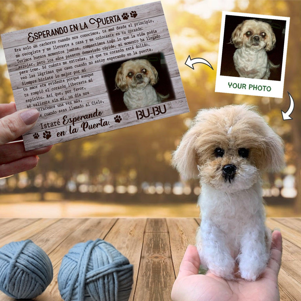 Personalized Crochet Doll with Photo Card "ESPERANDO EN LA PUERTA"