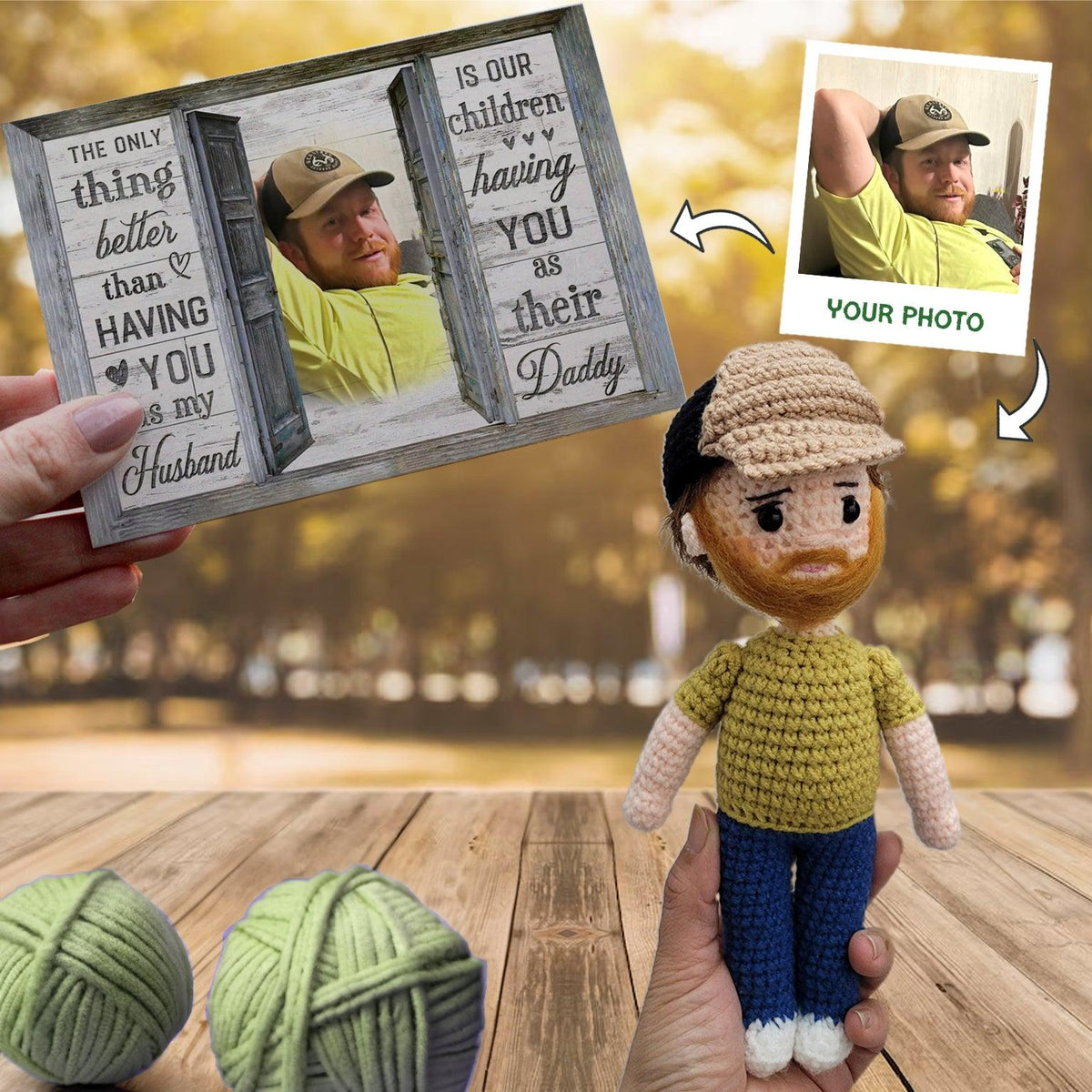 Personalized Crochet Doll with Photo Card "The Only Thing Better Than Having You As My Husband"
