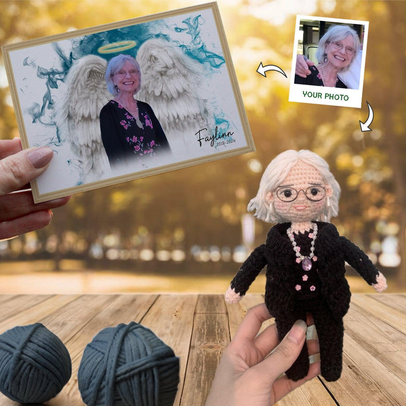 Personalized Crochet Doll with Photo Card "Sympathy Gifts For Loss Of Loved One"