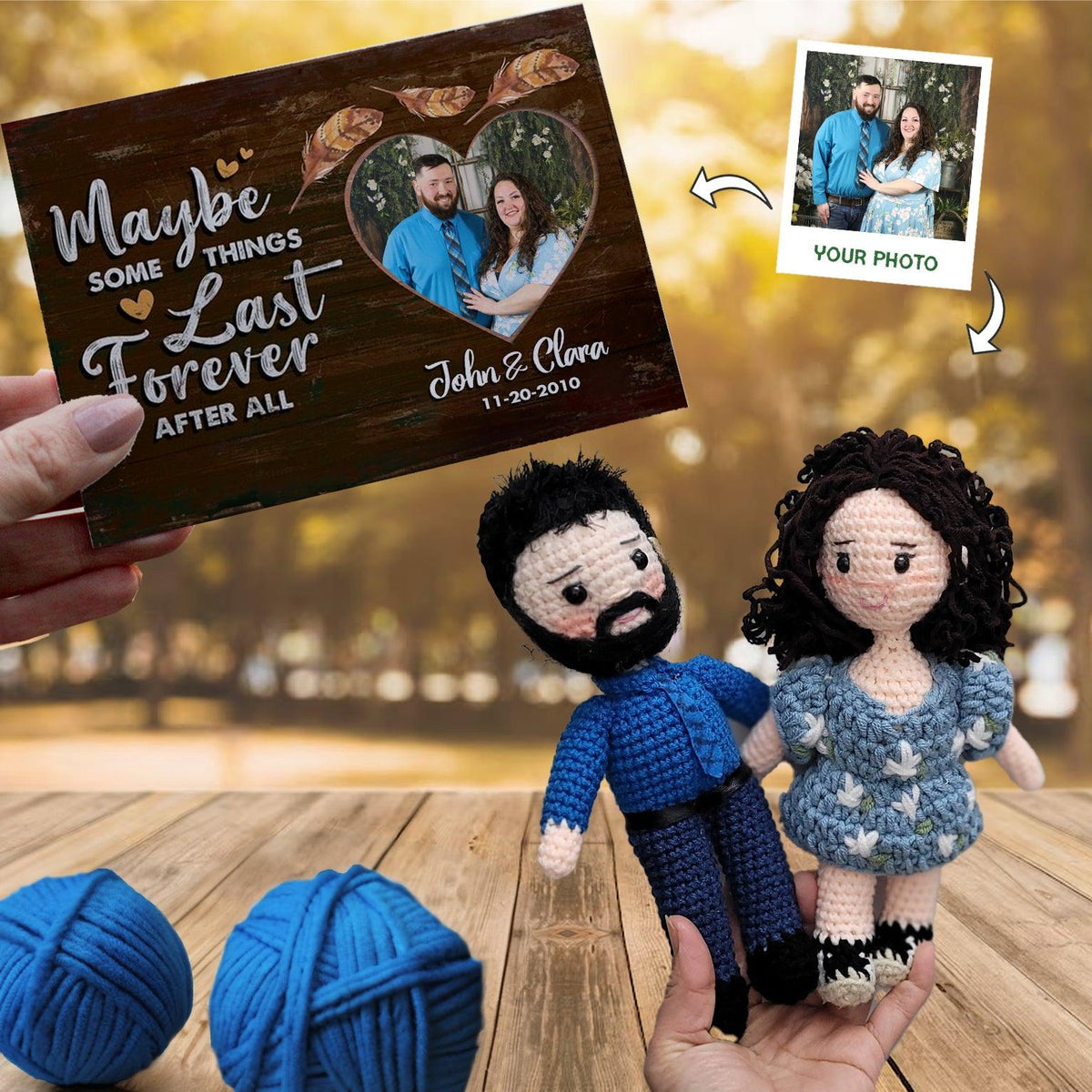 Personalized Crochet Doll with Photo Card "Maybe Somethings Last Forever After All"