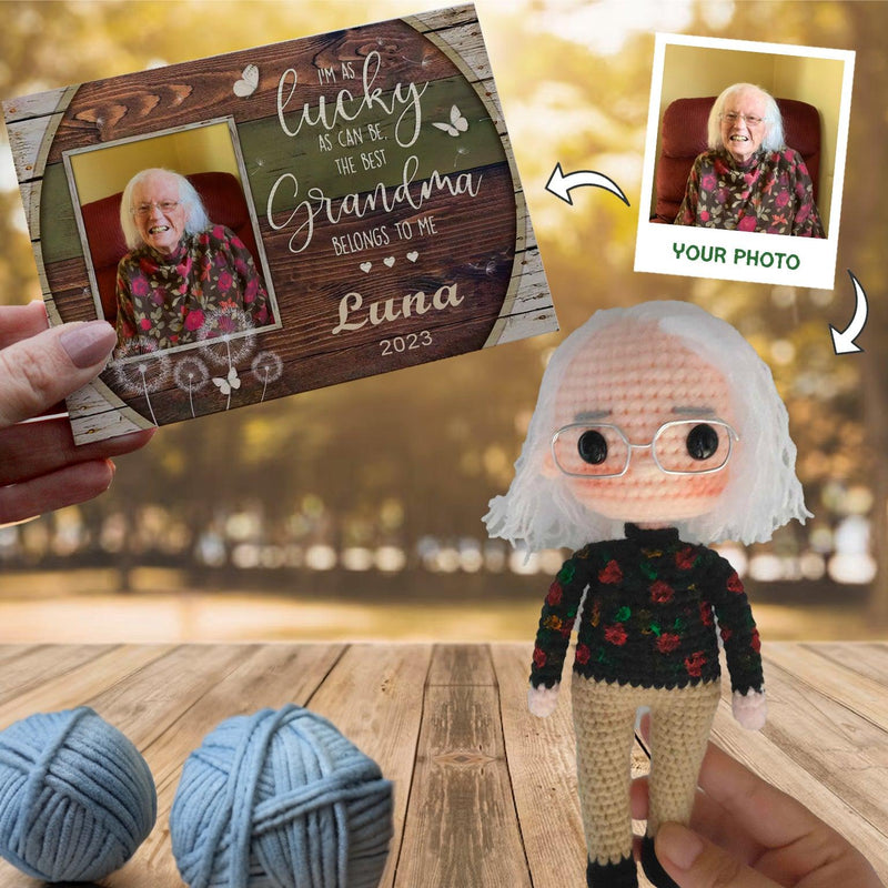 Personalized Crochet Doll with Photo Card "The Best Grandma Belongs To Me"