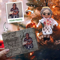 Personalized Ornament Crochet Doll with Photo Card "I Am Always With You"