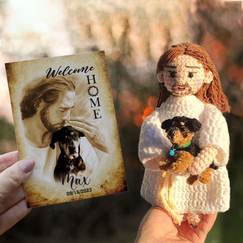 Personalized Crochet Doll with Photo Card "Welcome Home | Beloved Pets in God's Embrace"