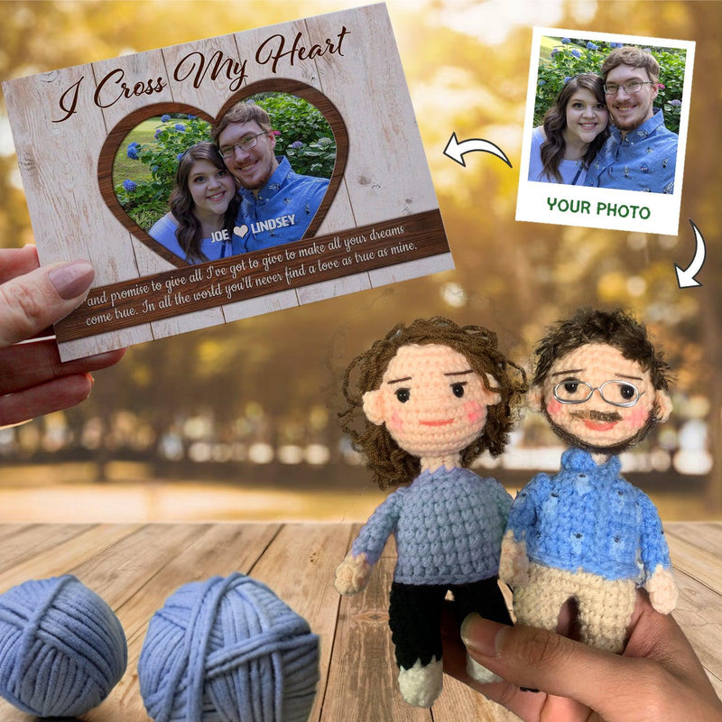 Personalized Crochet Doll with Photo Card "I Cross My Heart"