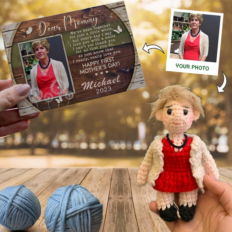 Personalized Crochet Doll with Photo Card "Dear Mommy Poem"