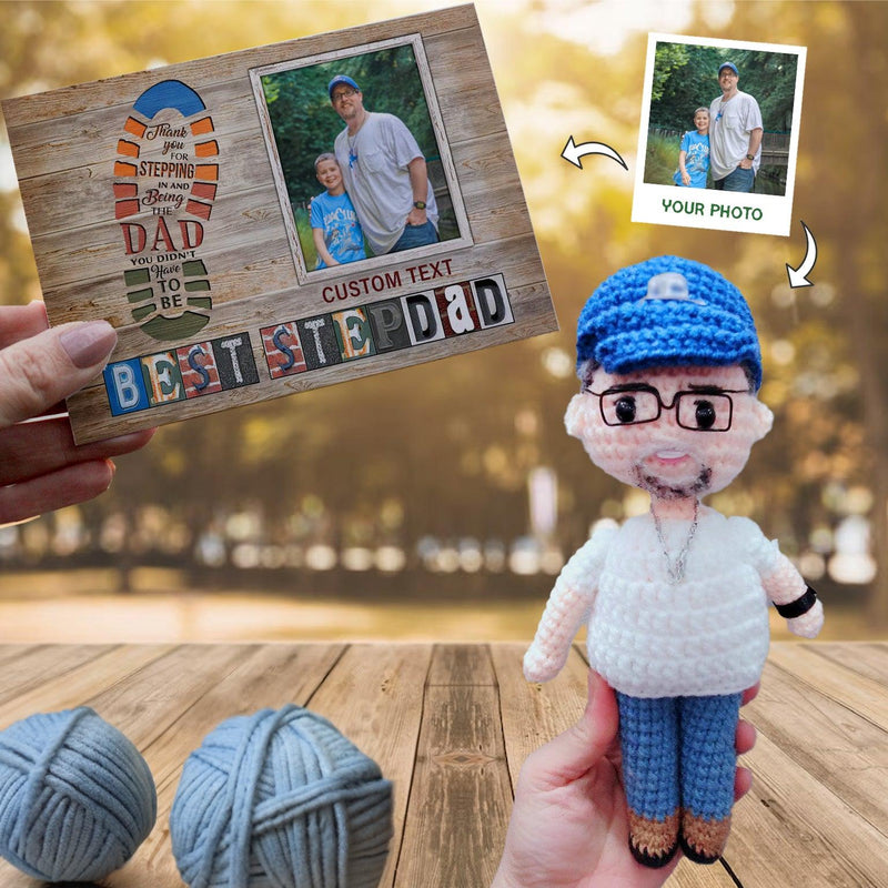 Personalized Crochet Doll with Photo Card "Best StepDad Ever"