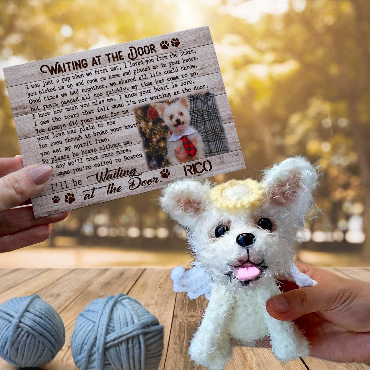 Personalized Crochet Doll with Photo Card "Waiting At The Door"