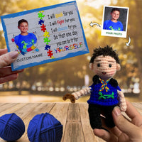 Personalized Crochet Doll with Photo Card "I Will Speak For You Autism Awareness"