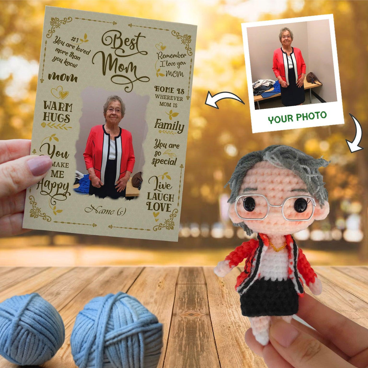 Personalized Crochet Doll with Photo Card "Best Mom Gift Ideas"