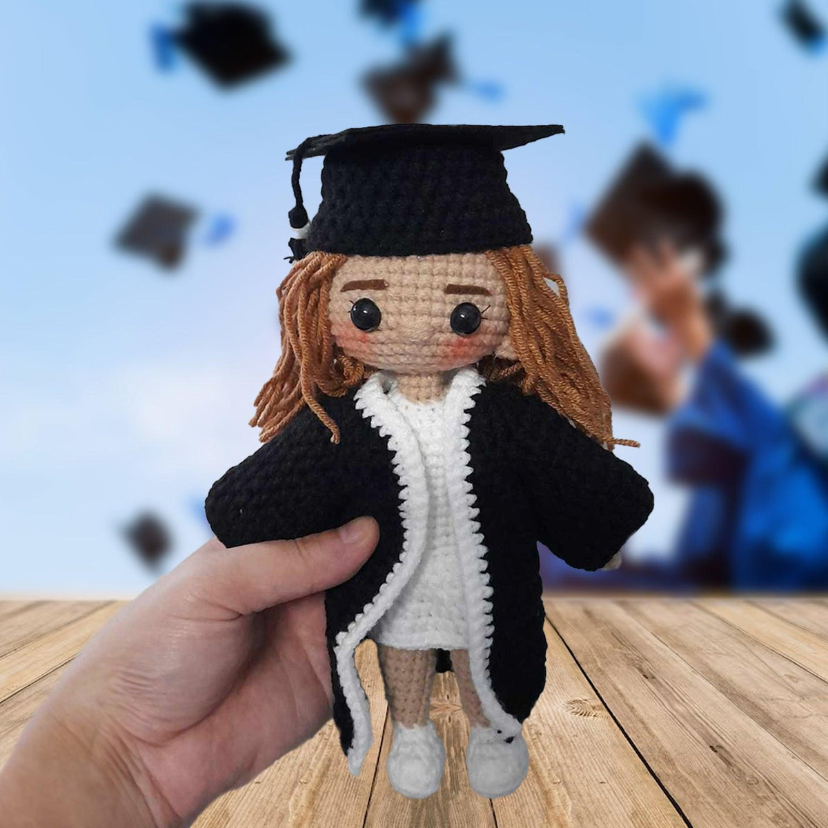 Personalized Crochet Doll with Photo Card "Congrats Class of 2026 Graduation Day"
