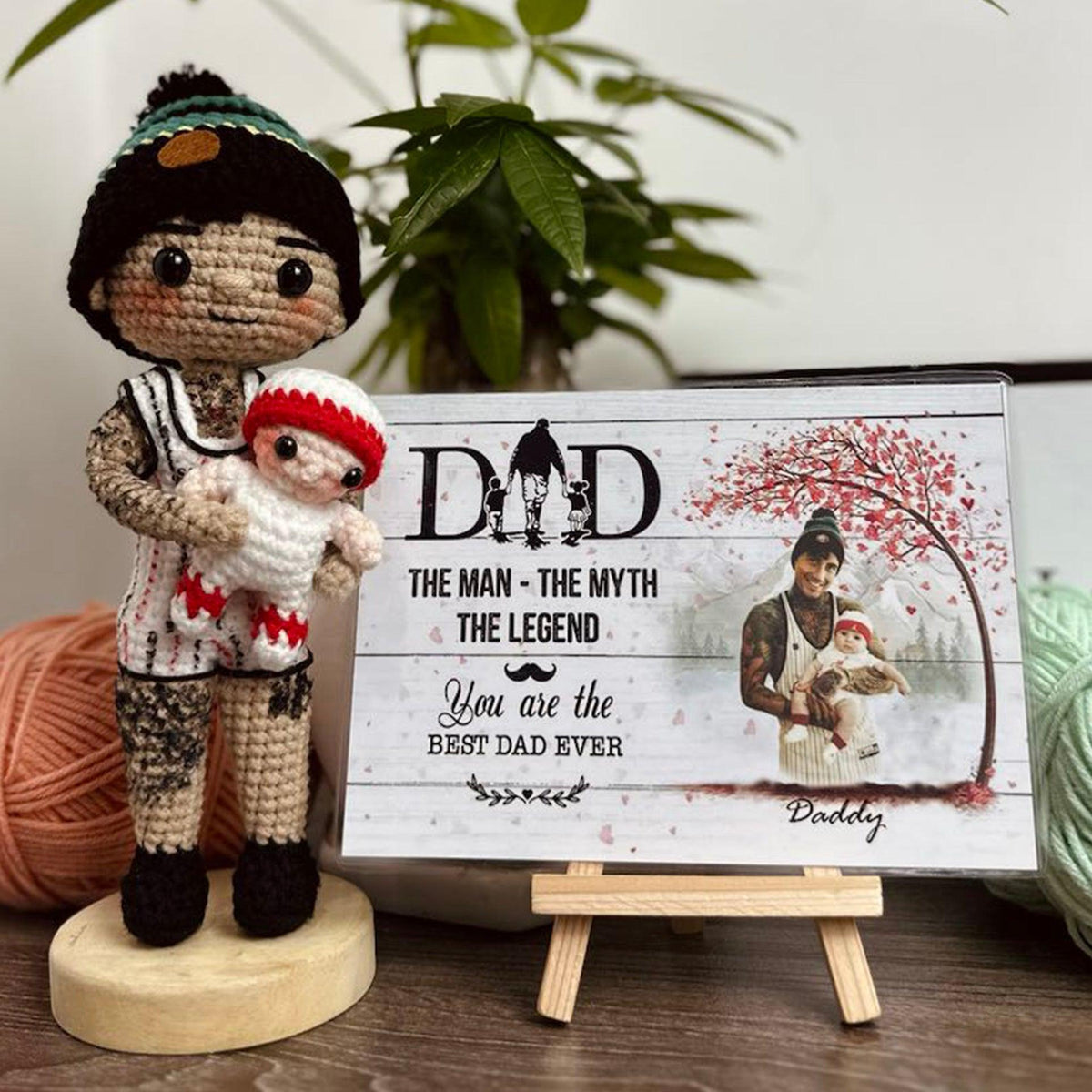 Personalized Crochet Doll with Photo Card "Dad, The Man The Myth The Legend"