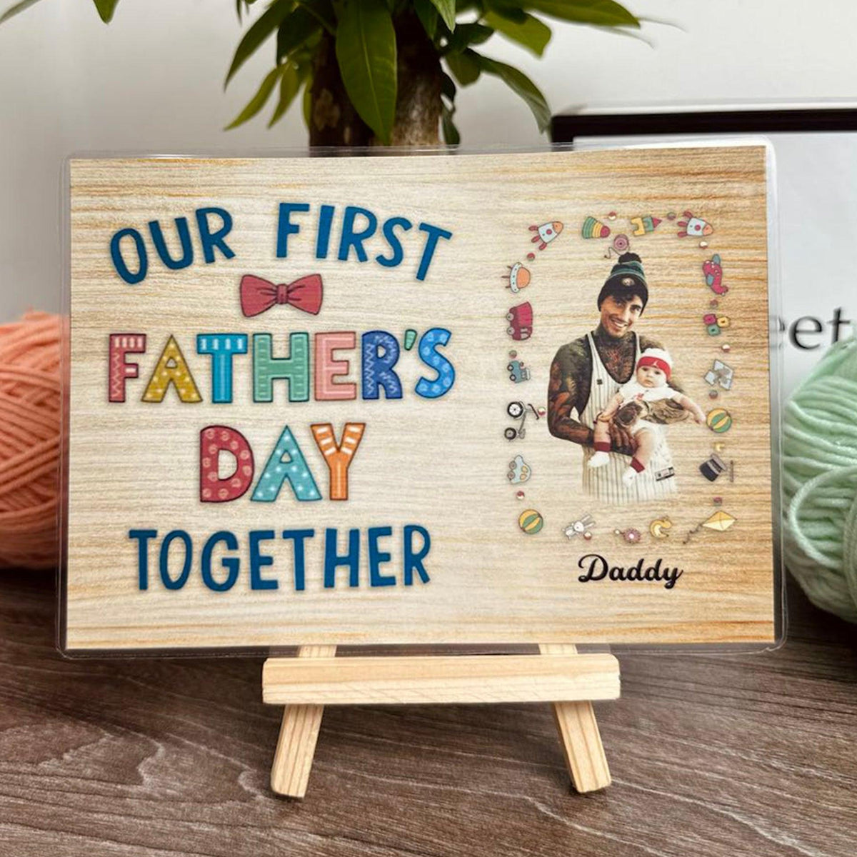 Personalized Crochet Doll with Photo Card "Our first Father's day together"