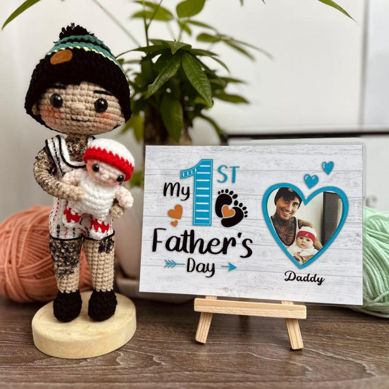 Personalized Crochet Doll with Photo Card "My 1st Father's day"