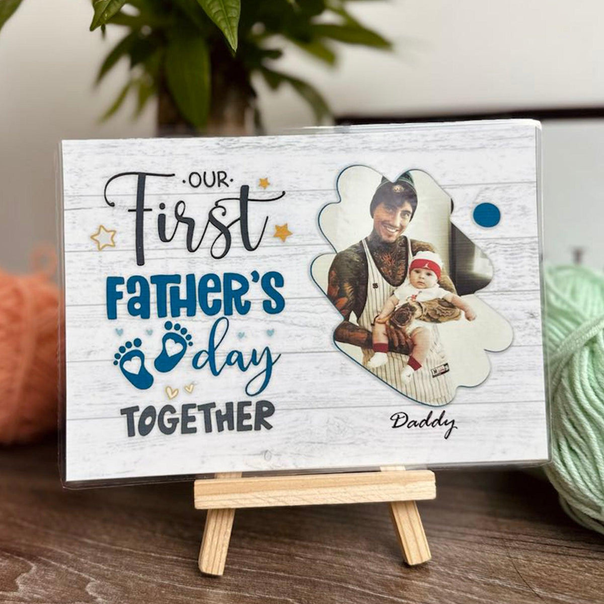 Personalized Crochet Doll with Photo Card "Our First Father's Day Together"