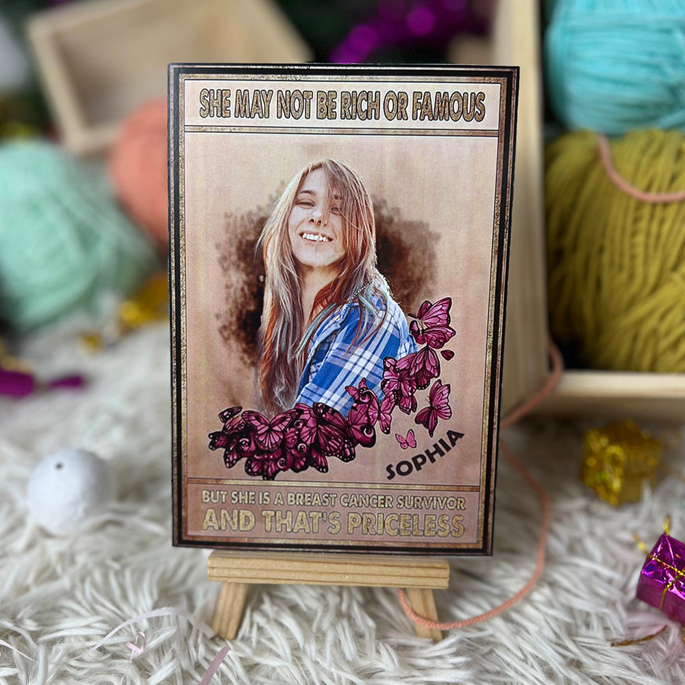 Personalized Crochet Doll with Photo Card "She May Not Be Rich Or Famous"
