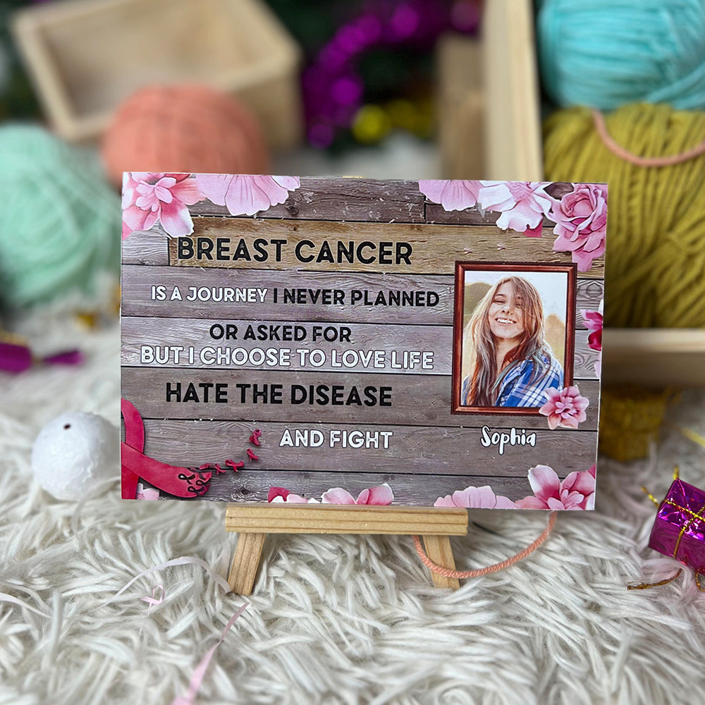 Personalized Crochet Doll with Photo Card "Breast Cancer Is A Journey I Never Planned"