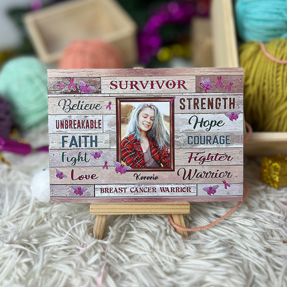 Personalized Crochet Doll with Photo Card "Custom Breast Cancer Fight Strength Faith"