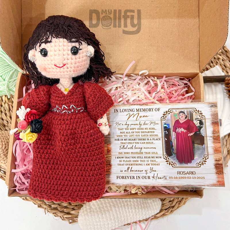 Personalized Crochet Doll with Photo Card "In Loving Memory Of Mom"