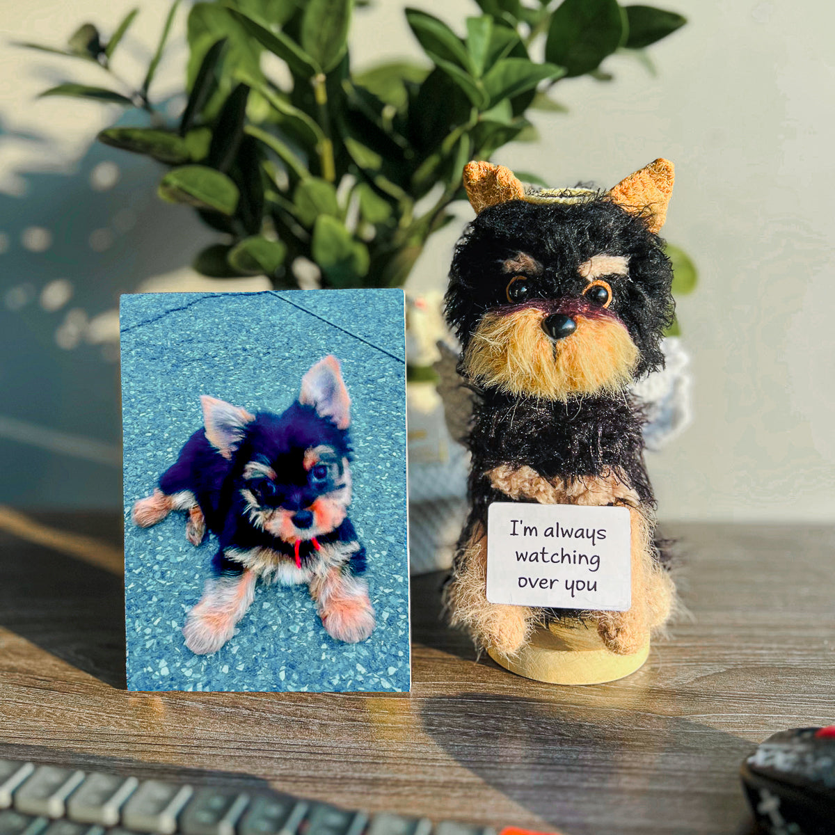 Personalized Crochet Pet with Quote Board & Framed Photo- Motivational Desk Gift