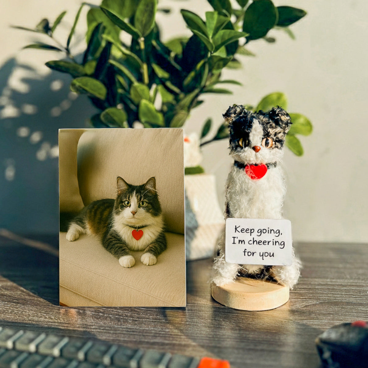 Personalized Crochet Pet with Quote Board & Framed Photo- Motivational Desk Gift