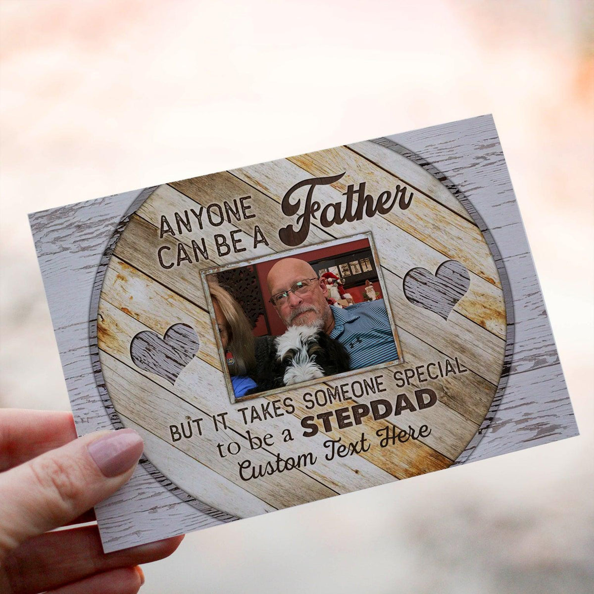 Personalized Crochet Doll with Photo Card "Anyone Can Be A Father Stepdad"