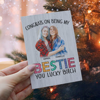 Personalized Ornament Crochet Doll with Photo Card "Congrats On Being My Bestie"