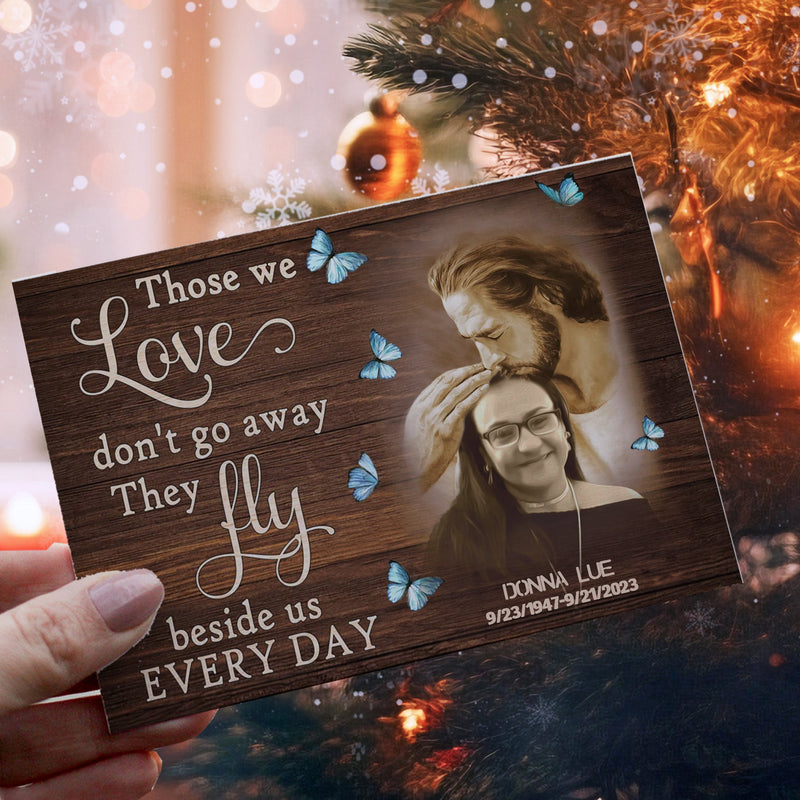 Personalized Ornament Crochet Doll with Photo Card "Safe In God's Hands Those We Love Don't Go Away"
