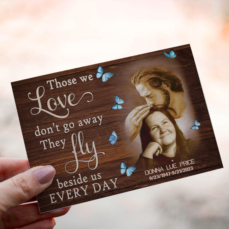Personalized Crochet Doll with Photo Card "Safe In God's Hands Those We Love Don't Go Away"