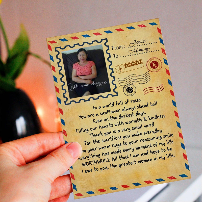Personalized Crochet Doll with Photo Card "Letter to Mom with Your Own Finish"